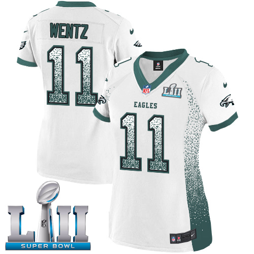 Nike Eagles #11 Carson Wentz White Super Bowl LII Women's Stitched NFL Elite Drift Fashion Jersey